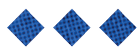 Three blue diamond shapes with a grid pattern are evenly spaced on a white background. Description generated by AI