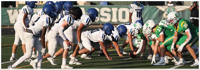 A group of football players on a field. Description generated by AI