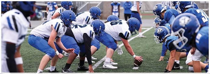 A group of football players on a field. Description generated by AI