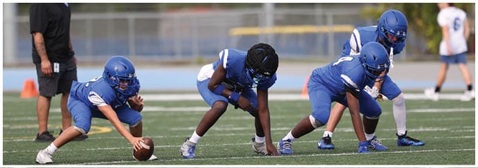 A group of football players on a field. Description generated by AI