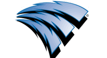 A blue and white bull head. Description generated by AI