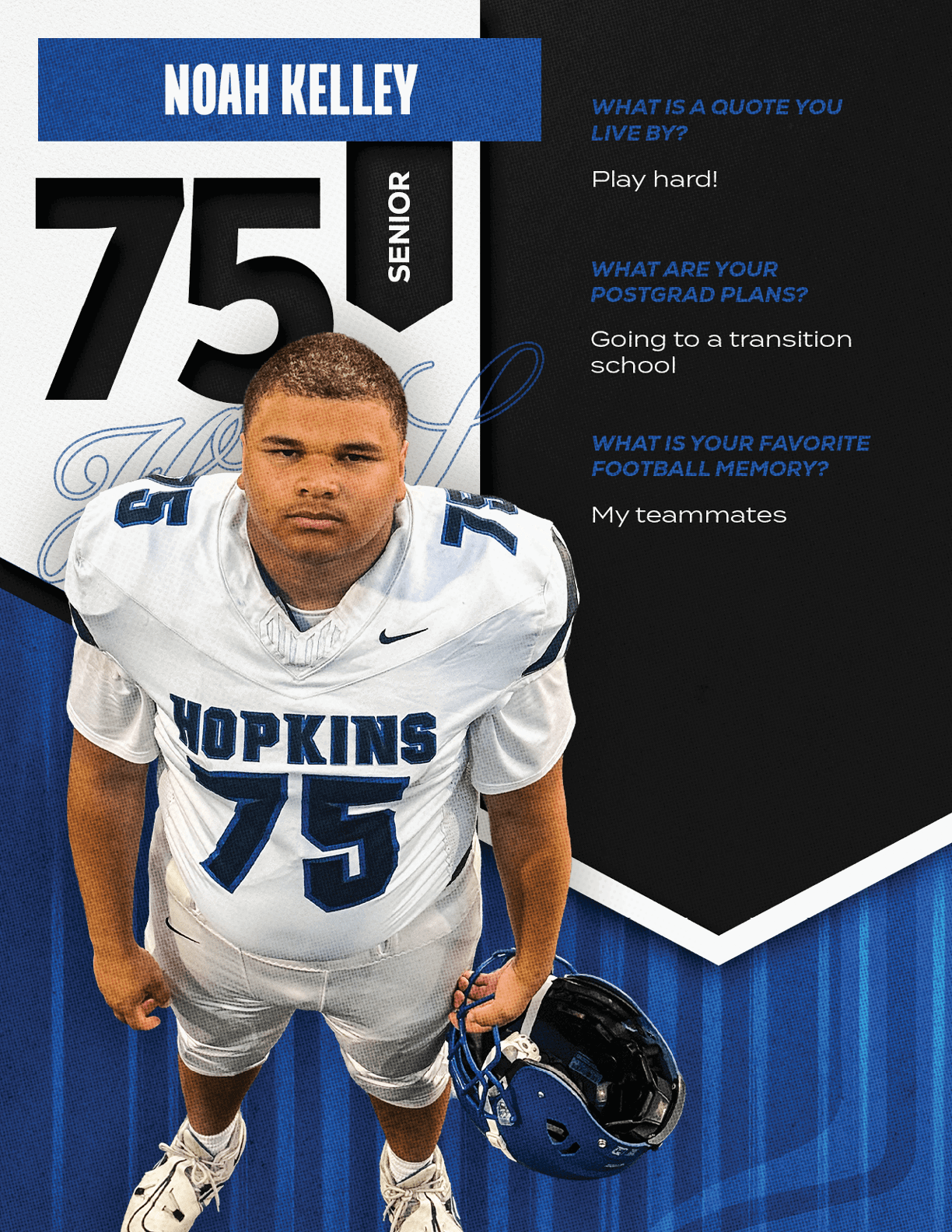 A football player wearing a blue and red jersey with the number 15 on it. Description generated by AI