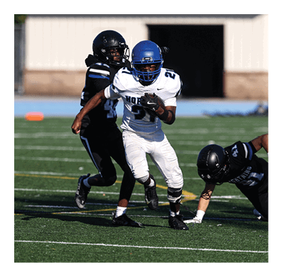 A football player in a white jersey with the number 85 on it is trying to catch a football. AI generated content