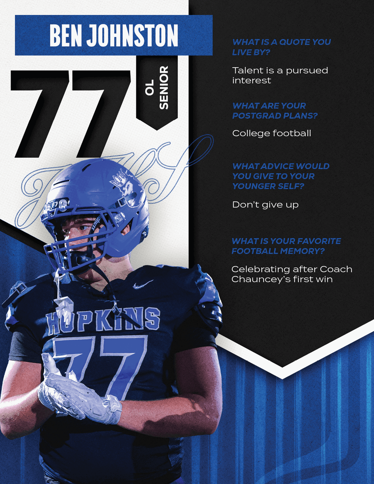 A football player wearing a blue and red jersey with the number 15 on it. Description generated by AI