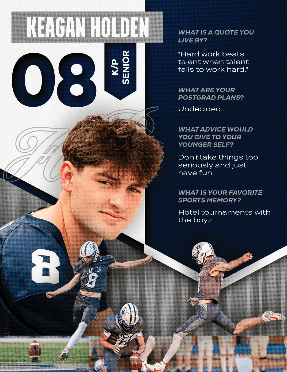 A football player wearing a blue and red jersey with the number 15 on the back. Description generated by AI