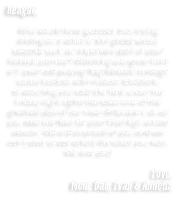 Keagan, Who would have guessed that trying kicking on a whim in 9th grade would become such an important part of your...