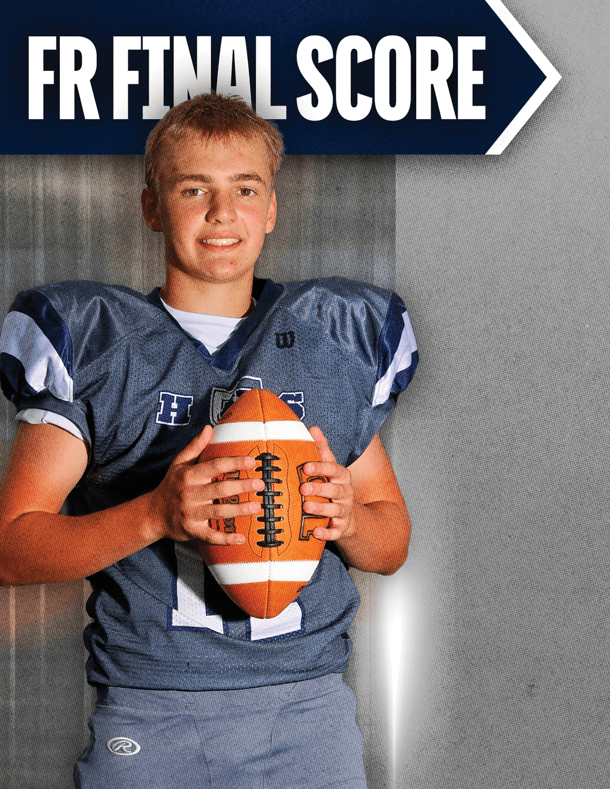 A football player with a white helmet. Description generated by AI