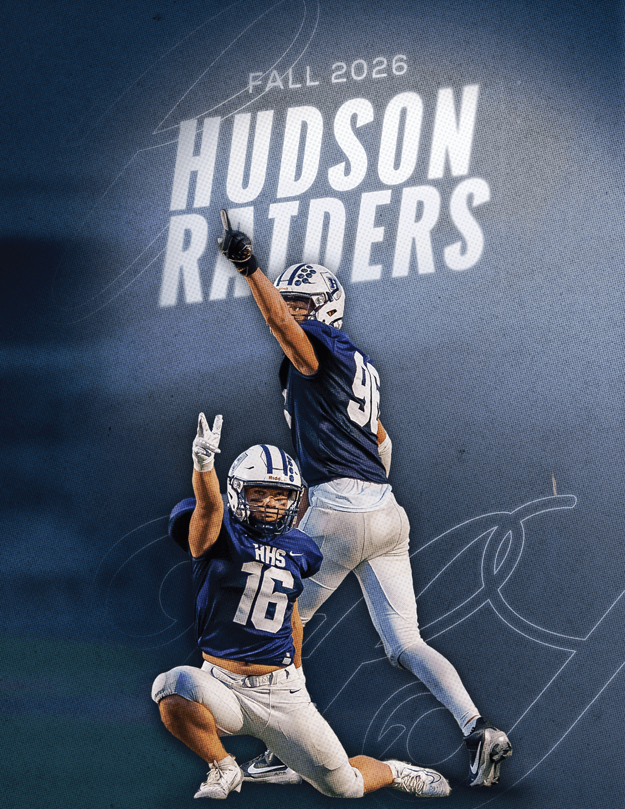 A football player is tackled by another player. Description generated by AI