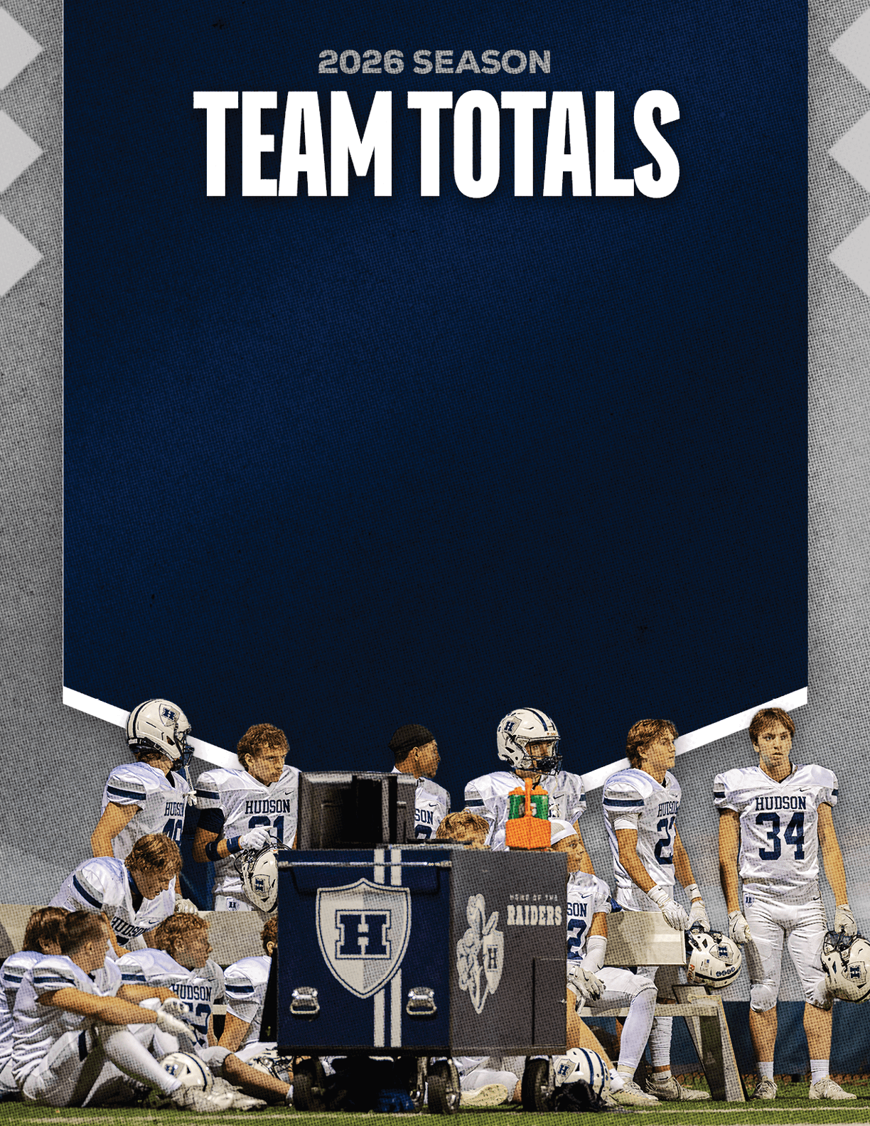 A group of football players standing on the field. Description generated by AI