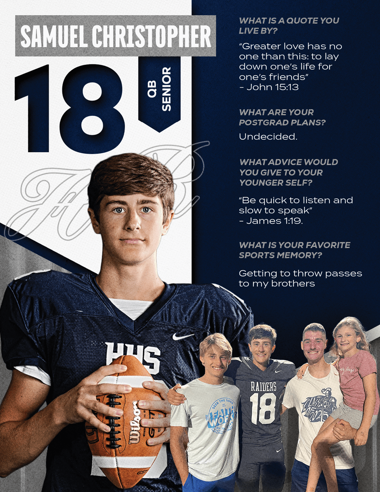 A football player wearing a blue and red jersey with the number 15 on the back. Description generated by AI