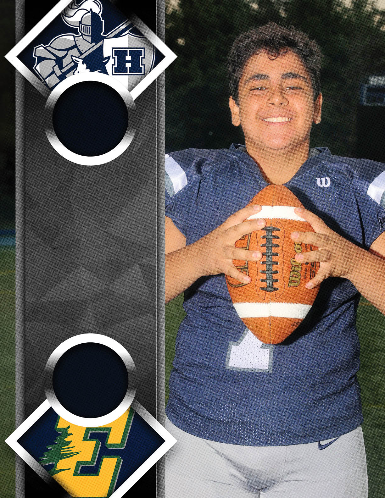 A football player wearing a blue jersey with the number 79. Description generated by AI