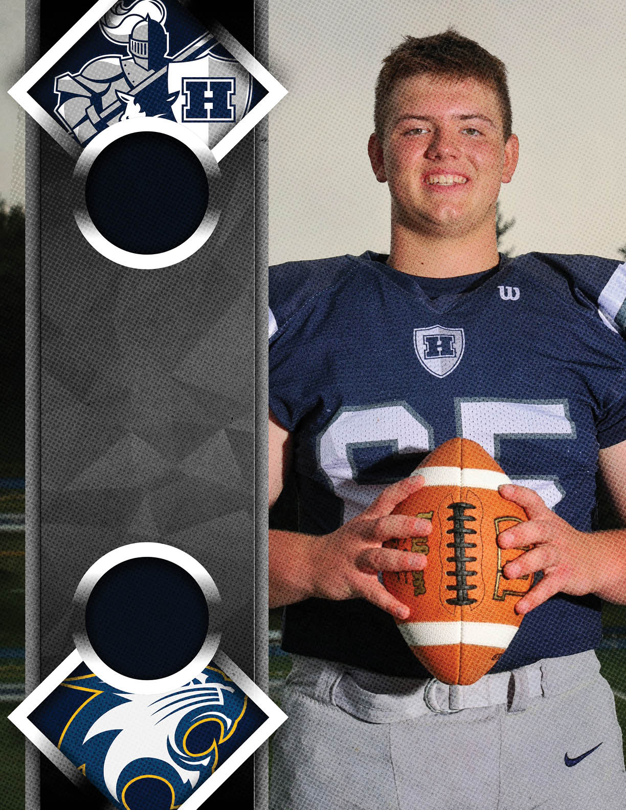 A football player wearing a blue jersey with the number 79. Description generated by AI