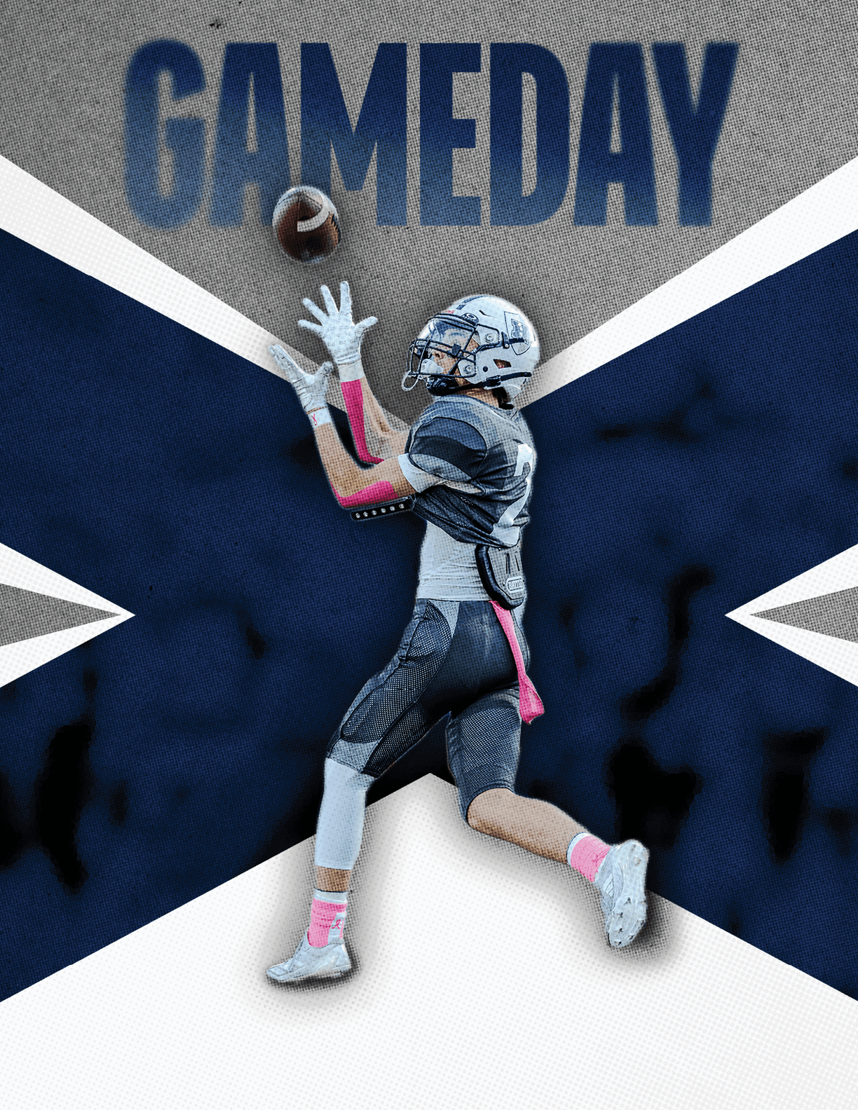 Two football players celebrating a touchdown. Description generated by AI