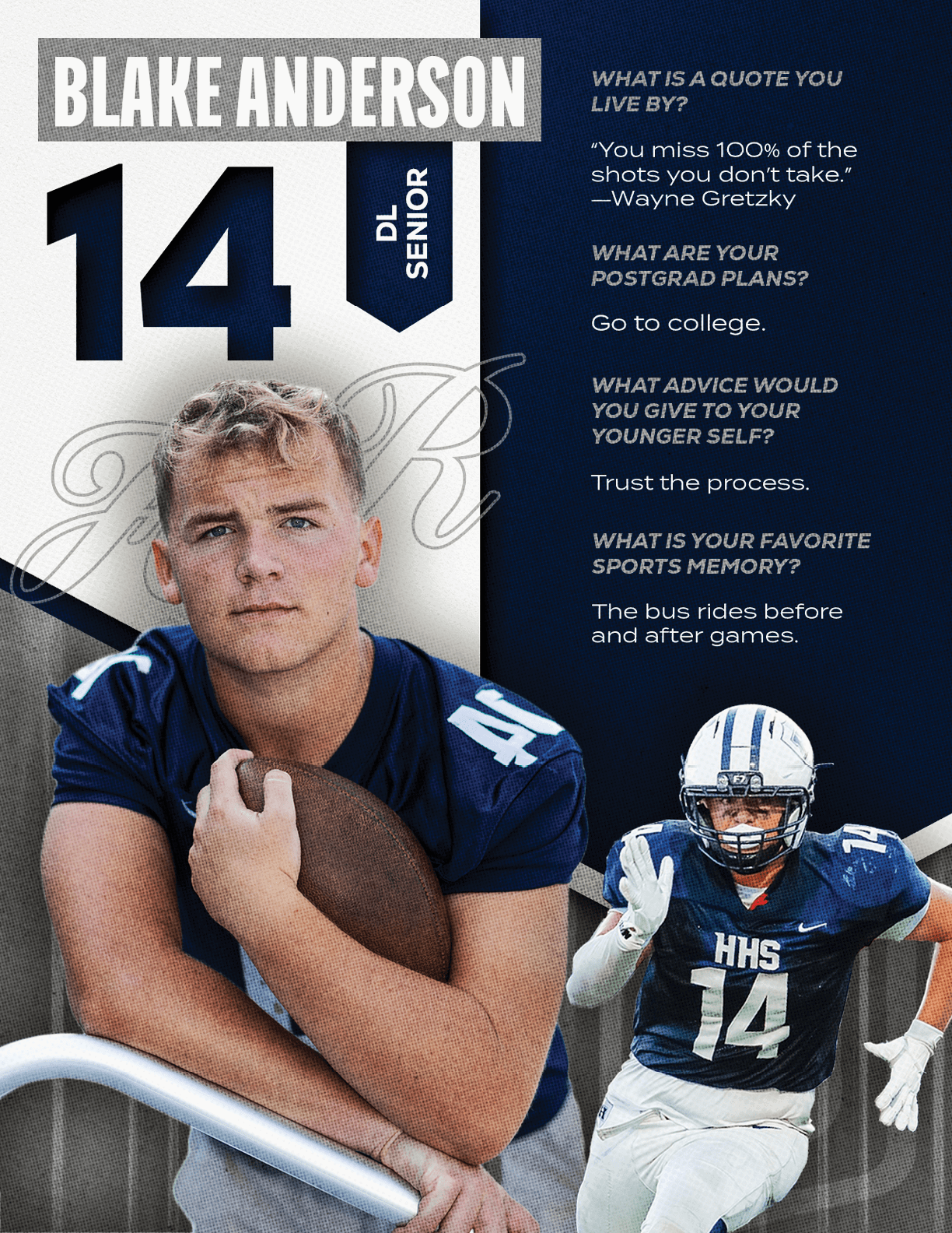 A football player wearing a blue and red jersey with the number 15 on the back. Description generated by AI