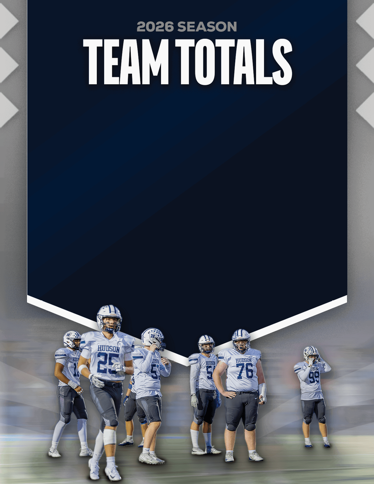 A group of football players standing on the field. Description generated by AI