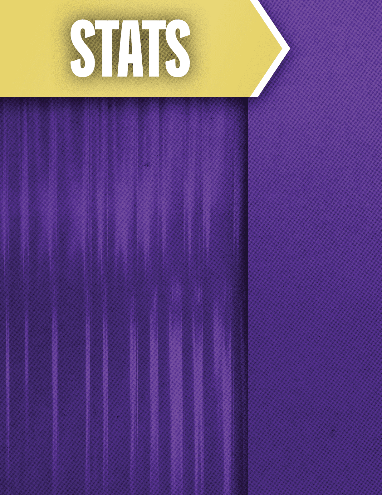 A purple textured background with a yellow banner at the top left corner containing the word “STATS" in bold white letters. Description generated by AI