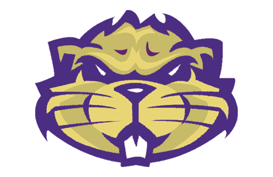 A stylized cartoon beaver face with a purple outline and yellowish-brown features showing prominent front teeth and whiskers. Description generated by AI