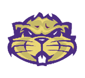 A stylized cartoon beaver face with a purple outline, yellow fur, prominent front teeth, and an intense expression. Description generated by AI