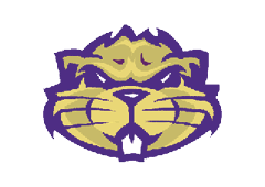 A stylized cartoon beaver head with prominent front teeth, outlined in purple and filled with yellow and beige tones. Description generated by AI