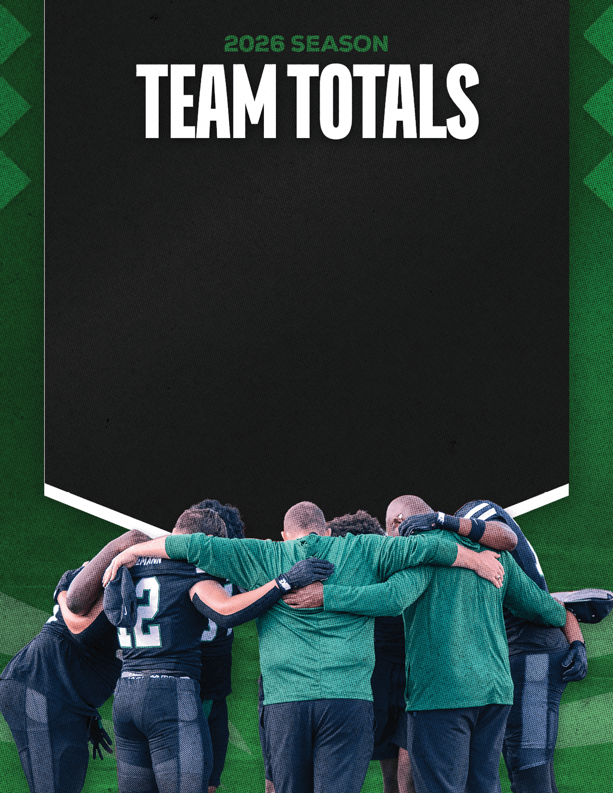 A group of football players standing on the field. Description generated by AI