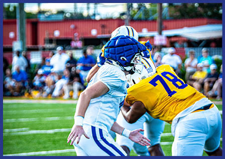 A group of football players on a field. Description generated by AI