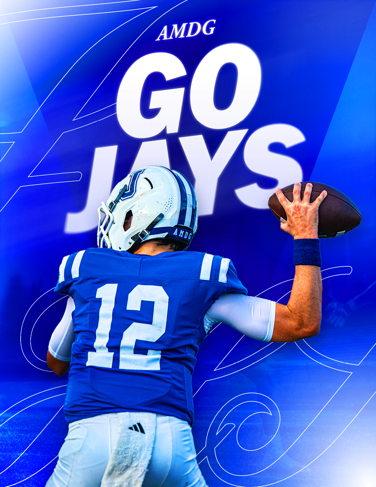 A football player is tackled by another player. Description generated by AI