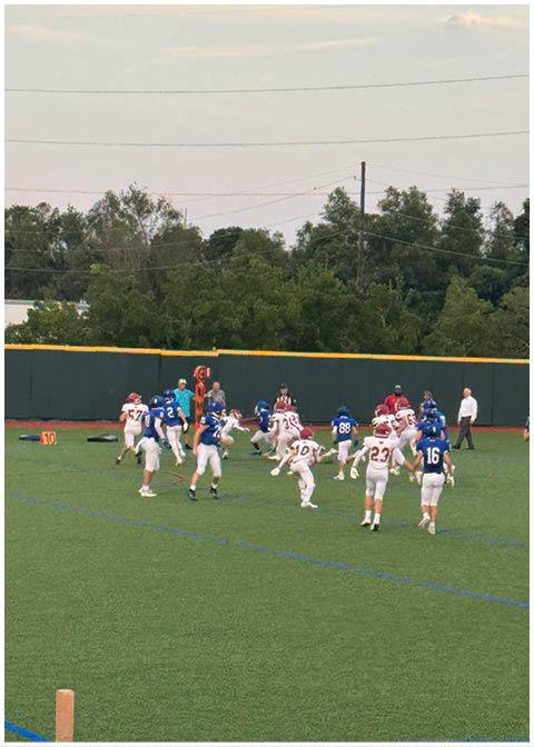 A football player catching a ball. Description generated by AI