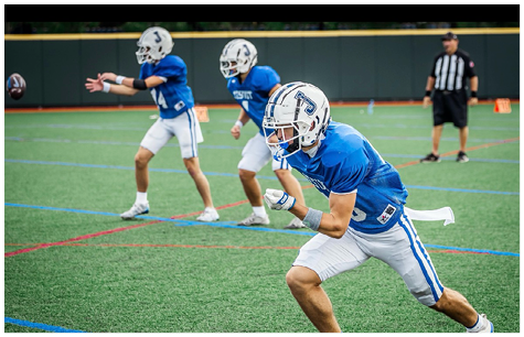 A group of football players on a field. Description generated by AI