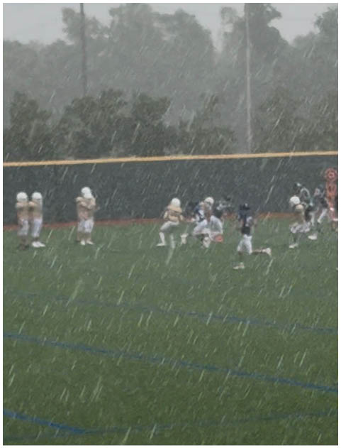 A football game is being played on a field. Description generated by AI