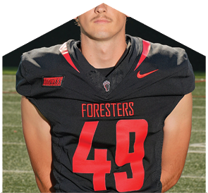 A football player wearing a black jersey with the number 46. Description generated by AI