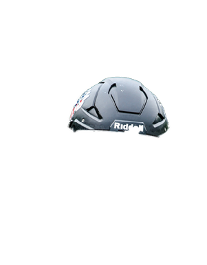 A gray helmet with a white logo. Description generated by AI