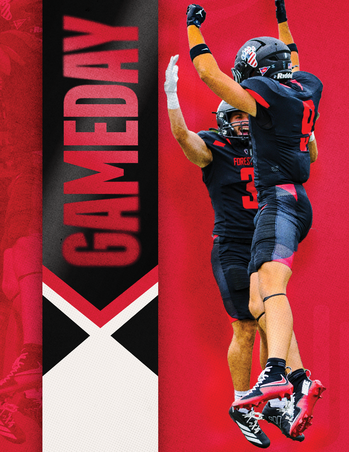 A football player celebrating a touchdown. Description generated by AI