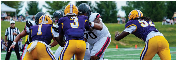 A group of football players on a field. Description generated by AI