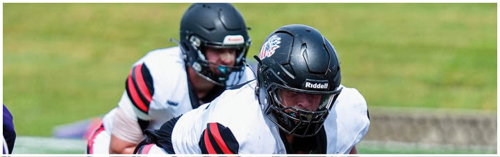 A football game is taking place on a field with two teams playing. Description generated by AI