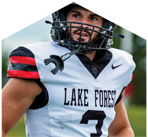 A football player wearing a white and black uniform with the number 3 on the back. Description generated by AI