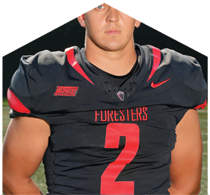 A football player wearing a black jersey with the number 2 on it. Description generated by AI
