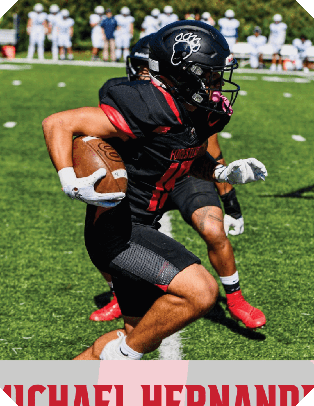 A young man wearing a black and white jersey with the word Vista on it stands on a field. AI generated content