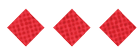 Three red diamond shapes arranged horizontally on a white background. Description generated by AI