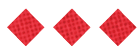 Three red diamond shapes arranged horizontally on a white background. Description generated by AI