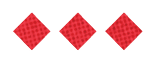Three red diamond shapes arranged horizontally on a white background. Description generated by AI