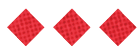 Three red diamond shapes arranged horizontally on a white background. Description generated by AI