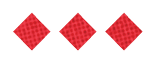 Three red diamond shapes arranged horizontally on a white background. Description generated by AI