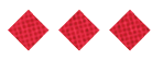Three red diamond shapes with a subtle checkered pattern are evenly spaced on a white background. Description generated by AI