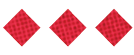 Three red diamond shapes with a subtle checkered pattern are evenly spaced on a white background. Description generated by AI