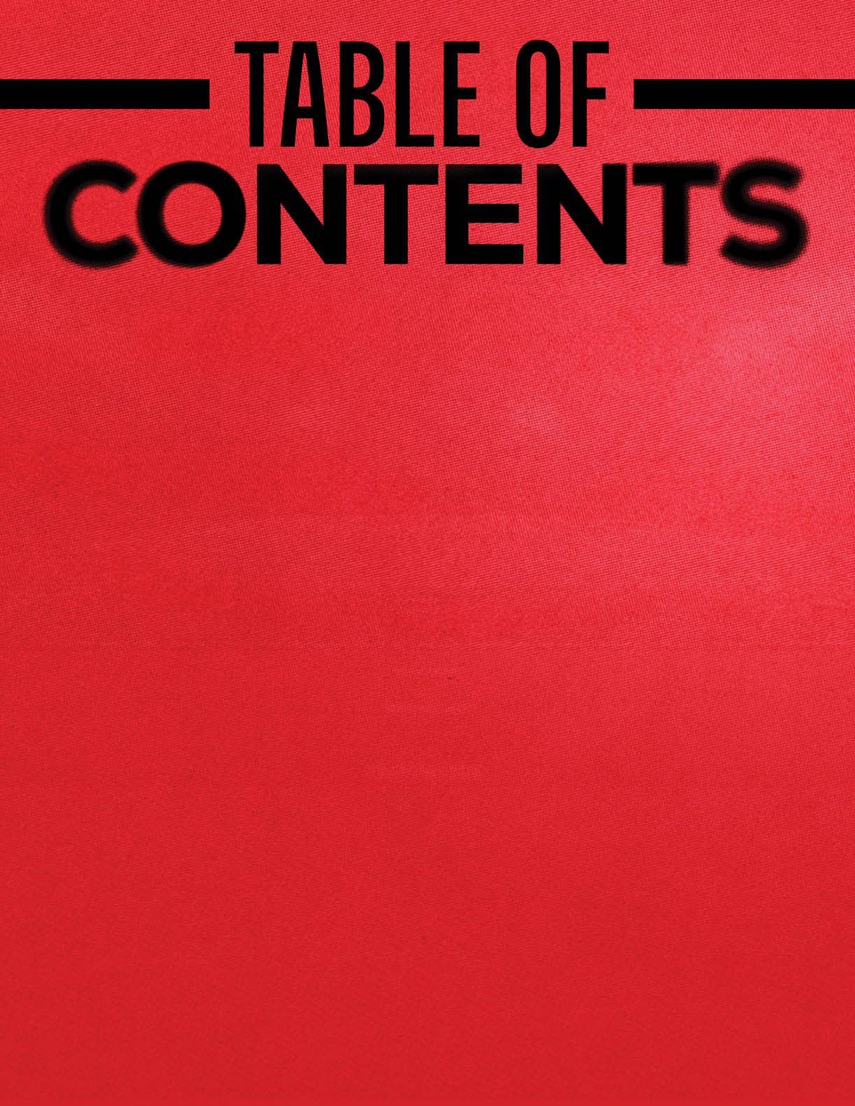 The image features bold black text reading “TABLE OF CONTENTS" centered on a textured red background with horizontal black lines above and below the top text. Description generated by AI