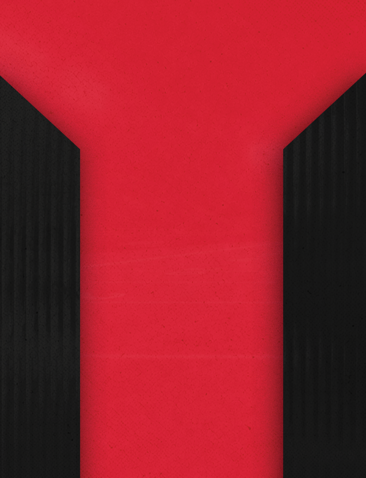 A bold red Y shape is centered against a black background with subtle vertical stripes on the sides. Description generated by AI
