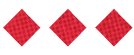 Three red diamond shapes with a subtle checkered pattern are evenly spaced on a white background. Description generated by AI