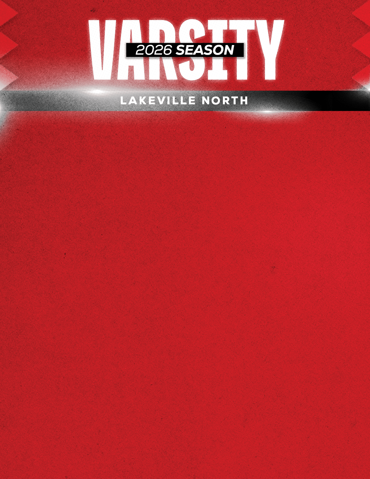 A red sports jersey with the words “2026 Season," "Varsity," and "Lakeville North" printed on the front. Description generated by AI
