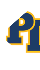 A close-up of a bold navy blue letter P with a yellow outline on a white background. Description generated by AI