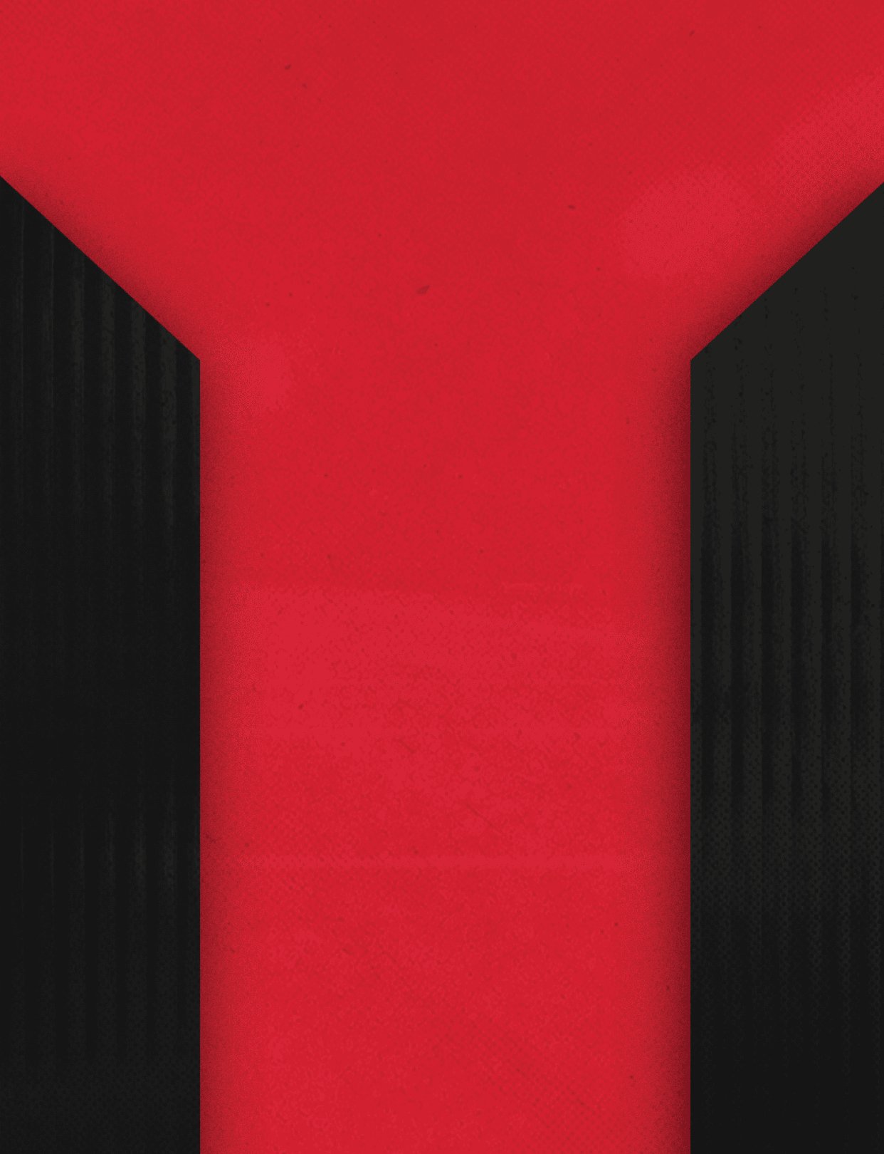 A bold red Y shape is centered against a black background with subtle vertical stripes. Description generated by AI